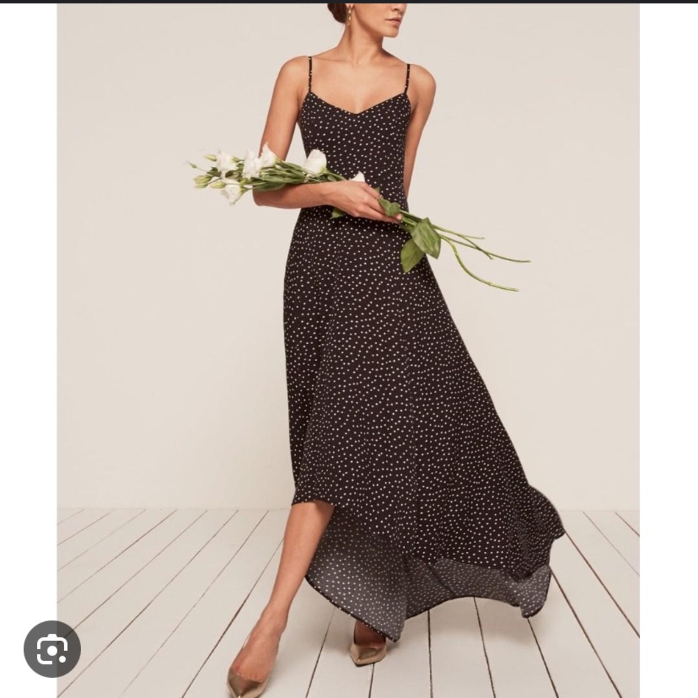 Reformation Sorrento black and white polka dot dress